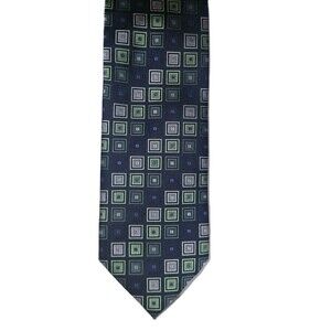 Roberto Villini Couture Navy Green Tie 100% Silk 66.5"x3.75" EUC